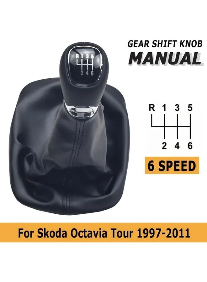 Skoda Octavia 1997 2011 غطاء مقبض ناقل الحركة اليدوي بـ 6 سرعات من جلد PU الأسود - Image 4